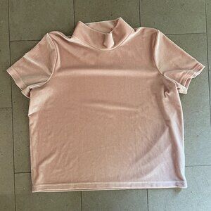 Madewell Women's Velvet Mock Neck Tee Top Pink/Beige Short Sleeves-Medium